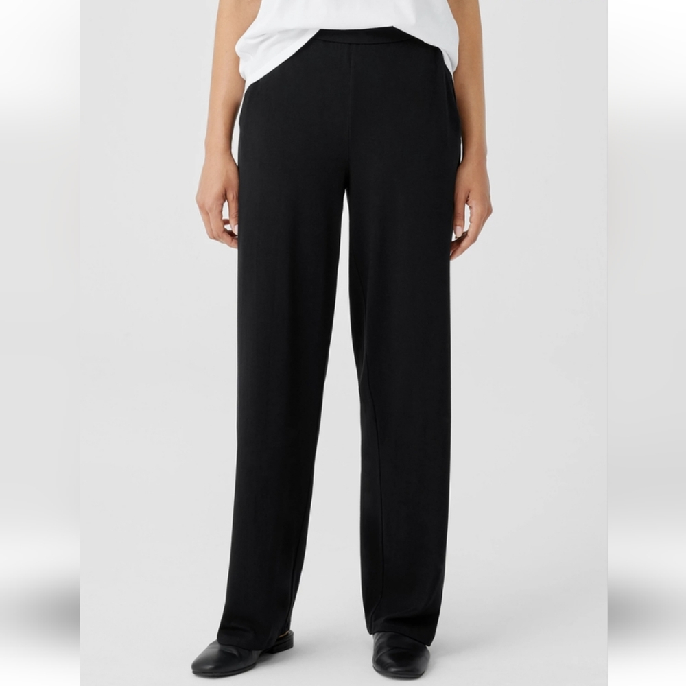 Eileen Fisher Casual  Stretch Jersey Knit Full Length Straight Pant Black S